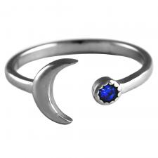 Stainless Steel Open Moon & Blue CZ Ring